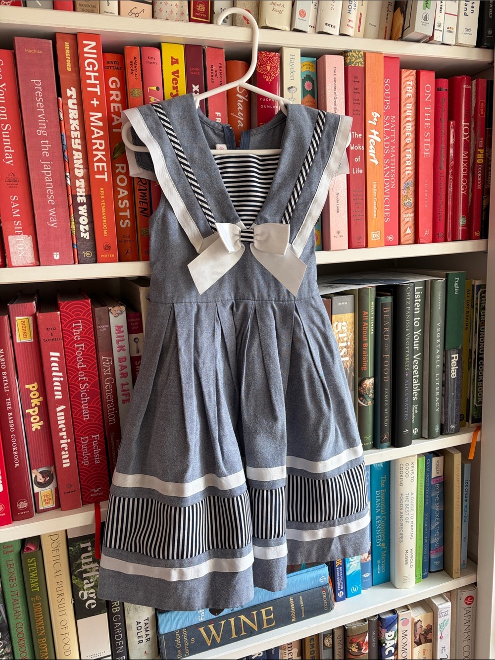 Girls Navy Sailor Dress with White Trim sz5